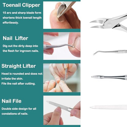 Pedicure Tools for Feet,Ingrown Toenail Treatment,Ingrown Toenail Removal Kit,Pedicure Set,Toenail Grooming Kit,Top Notch Foot Blade, Super Sharp Toenail Clippers(8 Pcs Leather Case) - color: 8 Pcs Set
