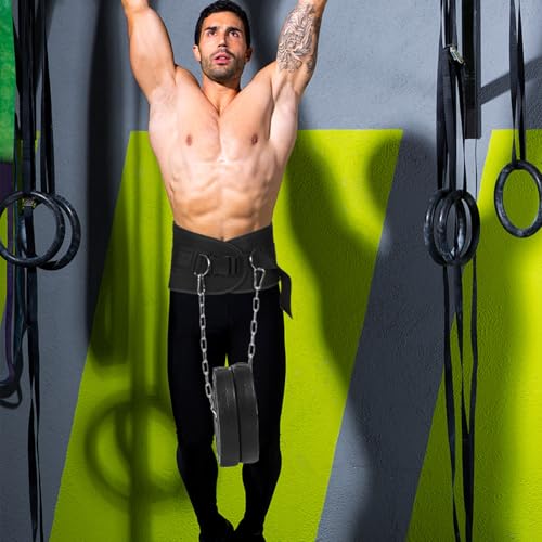 Weighted Pull-up Belt with Chain, Thickened Heavy Duty Weightlifting Belt for Men, Strength Training Equipment for Back Muscle Workout and Dip Exercises