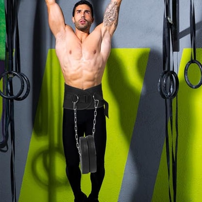 Weighted Pull-up Belt with Chain, Thickened Heavy Duty Weightlifting Belt for Men, Strength Training Equipment for Back Muscle Workout and Dip Exercises