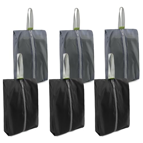 BeeGreen Black Grey Shoe Organizer Set - 6 Pack Shoe Bags For Travel with Zipper Closure and Handle,Stylish and Portable Nylon Shoe Storage for Men and Women's Travel Gifts and Home Storage - color: Black,Grey