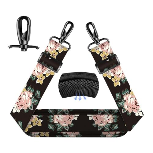 ZINZ 75" Shoulder Strap with Fixed Pad and Dual Balanced Buckles，Black Flowers - color: Black Flowers