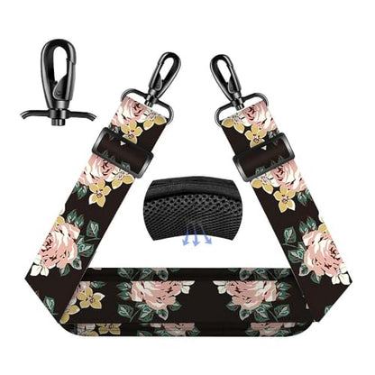 ZINZ 75" Shoulder Strap with Fixed Pad and Dual Balanced Buckles，Black Flowers - color: Black Flowers