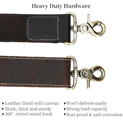 Full Grain Leather Shoulder Strap - Replacement Bag Straps for Laptop Briefcase, Messenger, Duffel, Crossbody, Travel Bags - color: Brown