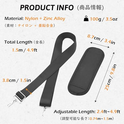 Bag Shoulder Strap Replacement Adjustable Strap with Padded Metal Hooks for Crossbody Bags Messenger Bags Laptops - color: 01# Black with Padded