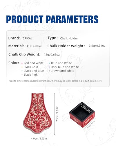 CRICAL Portable Magnetic Pool Chalk Holder Square Chalk Cube Holder Billiard Cue Accessory Gift Idea - color: Red White