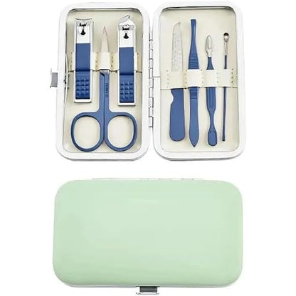 Fingernail-Clippers Handheld Sized Nail Clippers Set Tools, Manicure Set Professional Stainless Steel Travel Case 7 in 1 for Men Women (Blue) - color: Blue