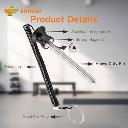 Universal Magnetic Weight Stack Pin with Pull Rope - Gym Pin for Weight Stack Machines | Commercial & Home Gym Accessories | Replacement Weight Pins for Strength Training Equipment - color: Black