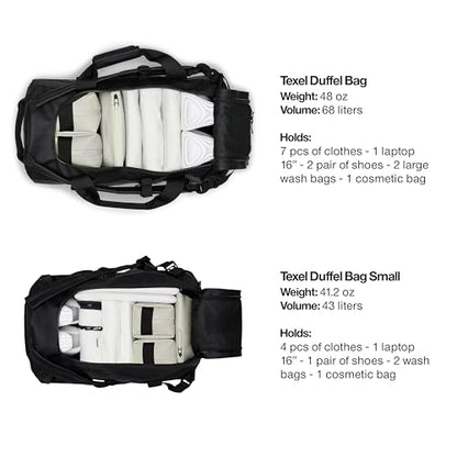 RAINS Texel Duffel – Waterproof Convertible Backpack Travel Bag, 14.8 gal | Waterproof PU duffel for women and men; 56 L convertible backpack, U-shaped zip, internal mesh pockets, padded straps - color: Black, size: Regular