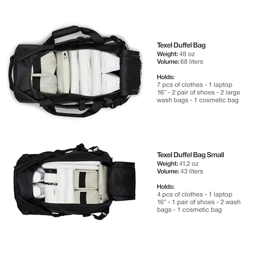 RAINS Texel Duffel Small – Waterproof Convertible Backpack, 11.4 gal | Waterproof PU duffel for women and men; 43 L convertible backpack, U-shaped zip, internal mesh pockets, padded straps - color: Black, size: Small