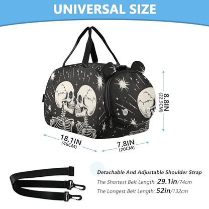 Kids Sports Duffel Bag for Boys & Girls - Romantic Skeletons Skull Love 100% Polyester Gym Bag with Separate Shoe Compartment, Adjustable Shoulder Strap, Compact Travel & Workout Gear Bag - color: Romantic Skeletons Skull Love
