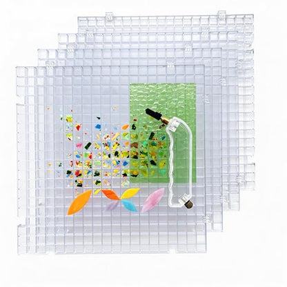 Stained Glass Cutting Mat, Solid Bottom Plastic Grid, 12"x12", Includes Rubber Pads, Breaker Ball, Non-Slip Grip Rings, Ideal for Stained Glass Artists, Hobbyists (Clear-4 PACK) - color: Clear-4 Pack