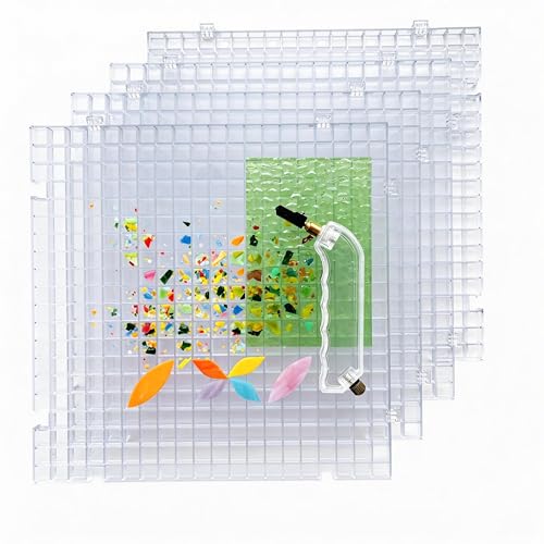 Stained Glass Cutting Mat, Solid Bottom Plastic Grid, 12"x12", Includes Rubber Pads, Breaker Ball, Non-Slip Grip Rings, Ideal for Stained Glass Artists, Hobbyists (Clear-4 PACK) - color: Clear-4 Pack