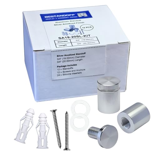 Pack of 12 Aluminum Standoff Screws Wall Sign Standoff Mounting Hardware Standoff Mounts for Acrylic Picture Frame (12, Silver, 3/4" x 3/4“) - color: Silver, size: 3/4" x 3/4“