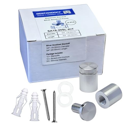 Pack of 12 Aluminum Standoff Screws Wall Sign Standoff Mounting Hardware Standoff Mounts for Acrylic Picture Frame (12, Silver, 3/4" x 3/4“) - color: Silver, size: 3/4" x 3/4“