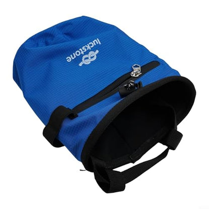 Climbing Chalk Bag, Anti-Leak Drawstring, 420D Oxford with Fleece Liner, Dual Pockets for Phone, Adjustable Belt for Rock Climbing Gym Weightlifting(Blue) - size: Blue