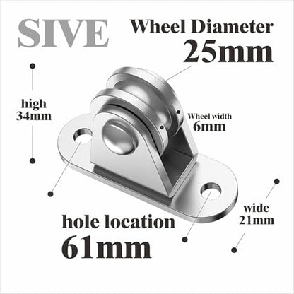 U Groove Stainless Steel Wall Pulley 6PC Heavy Duty Fixed Pulley with Mounting Screws and Expansion Pulley Block Kit Wall-Mounted Pulley Detachable Loading 176 Lb