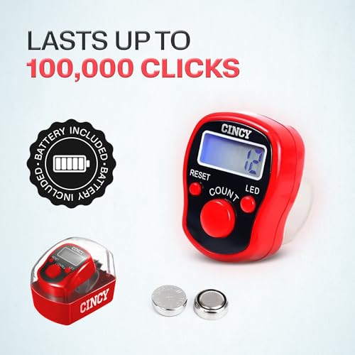CINCY Clicker Counter with LED for Day & Night Use - Instant Reset, Accurate & Quiet, Long Battery Life - for People, Laps, Pitch, Golf, Baseball, Fish Counting, for Prayer, Everyday Prayer – 1 Pack - color: Red