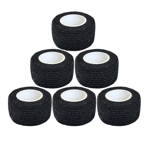 Baisunt 6 Pack 1 Inches Cohesive Bandage Self Adhesive Wrap Elastic Self Adherent Vet Wrap Breathable Self Stick Tape for Wrist, Ankle, Sports, Tatoo Wrap(5 Yards, Black) - color: Black, size: 1 Inch