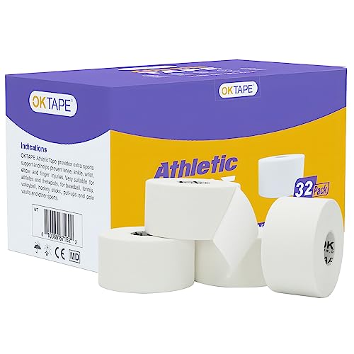 OK TAPE Athletic Sports Tape Bulk 32 Rolls 480yds White | for Athlete & Sport Trainers & First Aid Injury Wrap, Perfect for Fingers Ankles Wrist on Bat, Hockey Stick - size: 1.5" x 15yards - 32 Rolls