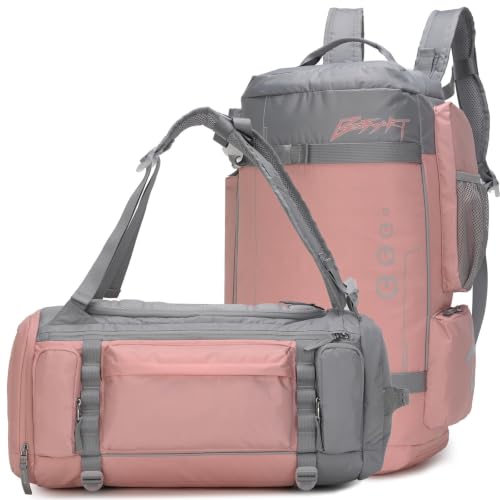 BESMART 32L 2 in 1 Convertible Gym Duffel Bags,Large Backpack for Women | Shoes Compartment,Extra Large Workout Backpack,9 Outer pockets,Waterproof,Heavy Duty Backpacks,Travel/Hiking/Carry On,Pink - color: Pink/Grey, size: Medium-32L