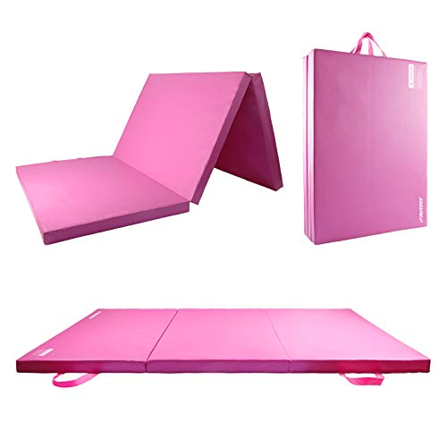 RitFit Upgraded Folding Exercise Mat, 2 Inch Thick Gymnastics Mat | Tumble Mat with Carrying Handles for Yoga, MMA, Stretching, Core Workouts and Home Gym Protective Flooring - color: Pink(3' x 6')