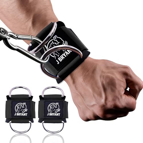 J Bryant Wrist Cuffs for Cable Machine Lateral Raise – Heavy Duty Double D-Ring Straps with Padded Neoprene – Comfortable Adjustable Wrist Support for Gym Pulley System – 2 Sizes for Men & Women - color: Black, size: Medium