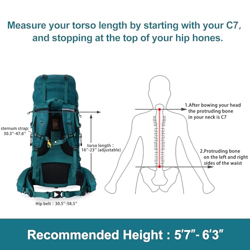 N NEVO RHINO Internal Frame Hiking Backpack 50/60/65/70/80L with Rain Cover | Backpacking Backpack with Padded Hip Belt, Multi-Pockets, Pole Loops, Waterproof Daypack for Men Women Climbing Camping - color: 20 Green, size: 75+5L