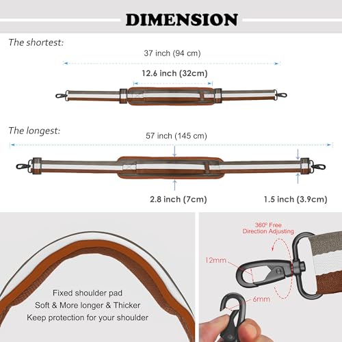 ZINZ Bag Shoulder Strap, Padded Adjustable Shoulder Strap Replacement - color: Stripes-brwgy, size: 57"