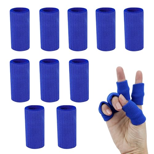 10pcs Bule Finger Sleeves Protectors Sport Finger Sleeves Finger Compression Sleeve Elastic Finger Support Sleeve for Basketball, Golf - color: Blue