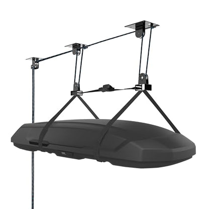 Hikeen Ceiling Hoist for Cargo Box, Heavy Duty Garage Storage Lift Pulley System Holds Up to 150 lbs Capacity, Fits 10-14 Foot Tall Garage Ceilings