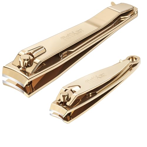 firiKer Nail Clipper Set, Sturdy Stainless Steel Fingernails & Toenails Clippers & Nail File, Sharp Effortless Fingernail Toenail Trimmer, Portable Nail Cutter for Women Men（Golden） - color: Light Gold
