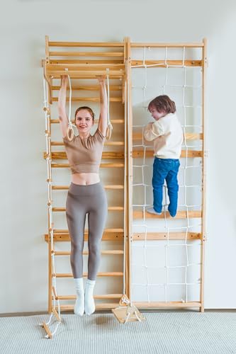 Avenlur Neem Swedish Ladder Wall Gym Adult & Kids Climbing Wall (79 in) | 5-in-1 kids home gym: climbing wall kids love, indoor swing for kids, pull up bar for kids, stair slides indoor for kids - size: 79"