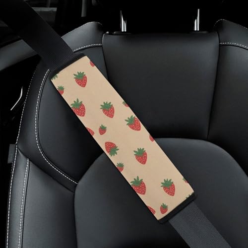 2PCS Cute Pink Strawberry Seat Belt Cover Soft Padded Neck Strap Covers for Kids, All Vehicles, Comfortable Driving - color: Pattern 650