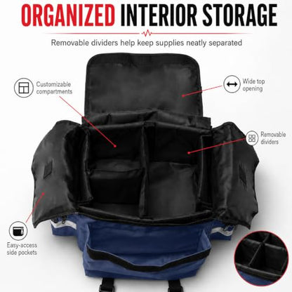 NOVAMEDIC NM-RO63P Professional First Responder Bag, 17” x 9” x 7” Empty EMT Trauma Kit Carrier with Removable Dividers, Reflective Strips, Water-Resistant Base for Emergency Medical Supplies (Blue) - color: Blue