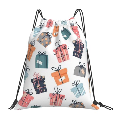Portable Strap Drawstring Sack Modern Gift Box Pattern Minimalist Rope Backpacks for Climbing - color: 1