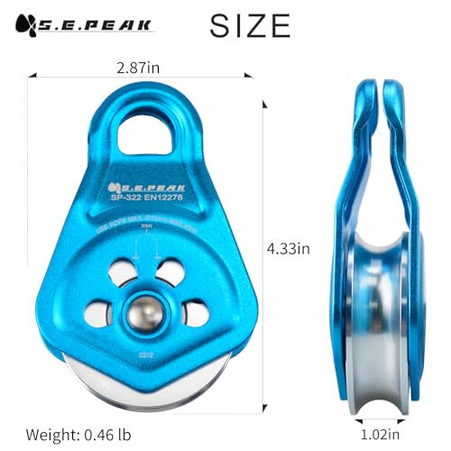 30kN Upgraded Rescue Single Pulley Sheave with Swing Plate,CE High Strength Pulley for Backyard Zipline, Climbing, Rock Rescue Lifting, Hauling, Fit Rope up to 13 mm/Holds Up to 6750lbs,Blue - color: Blue