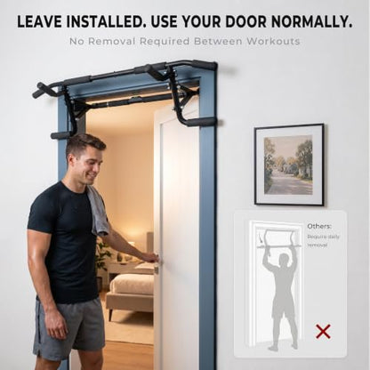 EAST MOUNT Doorway Pull Up Bar, Adjustable Height, Leave Installed, Full Range Pull-Ups, No Drill Home Gym Equipment, Multi-Grip Pull Up Bar, Holds up to 440 LBS