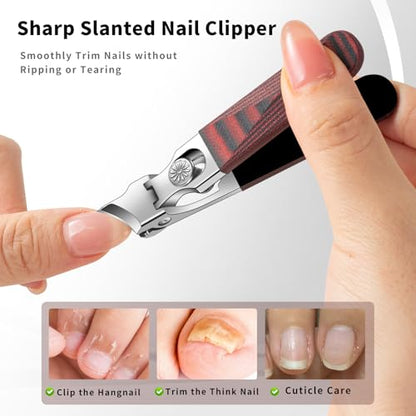 Slant Head Stainless Steel Nail Clipper for Ingrown Nail Care with G10 Handle, Edgy Toenail Clipper for Podiatrist and Elder Users, Angled Nail Trimmer with Safe Lock(Straight Red B) - color: Straight Red B