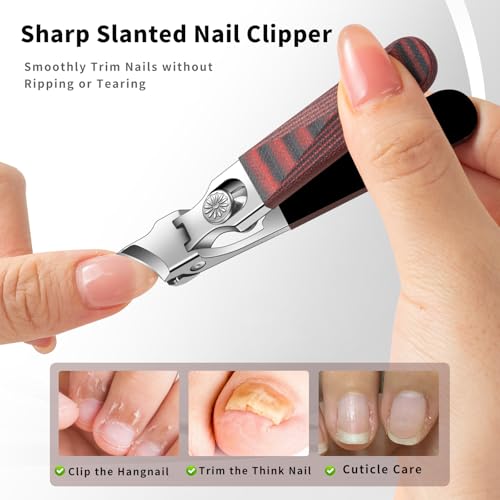 Slant Head Stainless Steel Nail Clipper for Ingrown Nail Care with G10 Handle, Edgy Toenail Clipper for Podiatrist and Elder Users, Angled Nail Trimmer with Safe Lock(Straight Red B) - color: Straight Red B