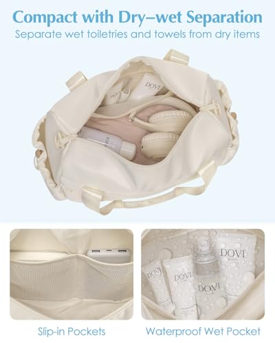 Small Gym Bag, Mini Gym Bag with Yoga Mat Holder & Wet Compartment, Beige | Yoga Mat Bag, Water Bottle Pocket, Detachable and Adjustable Shoulder Strap, Mini Duffle Bag for Workout Travel Dance - color: Beige