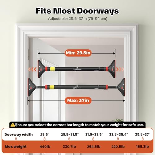 Sportneer Pull Up Bar for Doorway, No-Drill, Adjustable 29.5-37 in, 440 lb | Doorway Fit, No-Drill, Secure Lock, Adjustable, 440 lb, Home Gym Upper Body Workout,Strength Training