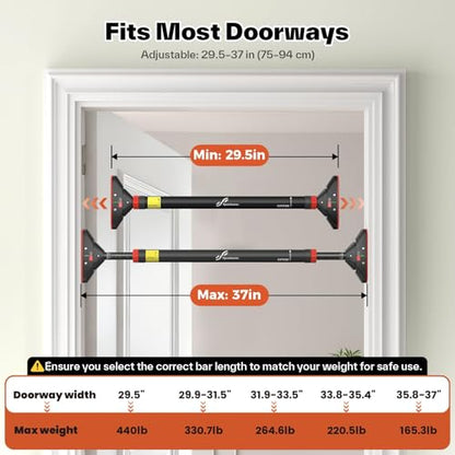 Sportneer Pull Up Bar for Doorway, No-Drill, Adjustable 29.5-37 in, 440 lb | Doorway Fit, No-Drill, Secure Lock, Adjustable, 440 lb, Home Gym Upper Body Workout,Strength Training