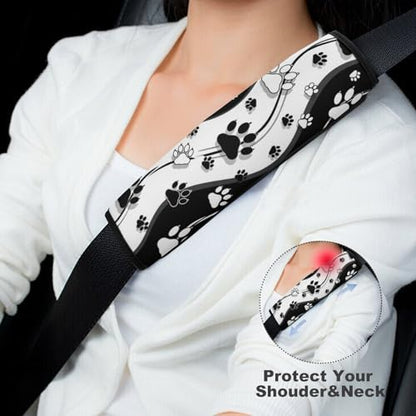2PCS Black and White Paw Stripes Seat Belt Cover Soft Padded Neck Strap Covers for Kids, All Vehicles, Comfortable Driving - color: Pattern 2
