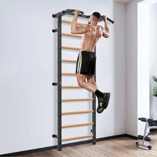 Kipika Gymnastic Stall Bar - 2"x2" Swedish Ladder with 1" Hole, Wall Mounted Pull-up Bar Ladder Suspension Trainer, Solid Wood Grips Gymnastics Training Bar for Home, Wall Gym, School - color: A - Swedish Ladder