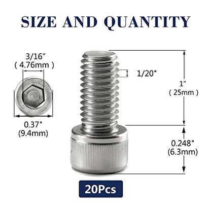 1/4-20 x 1 Socket Head Cap Screws Bolts, 20Pcs 304 Stainless Steel 18-8, Allen Socket Hex Drive, Full Thread, Bright Finish by SG TZH(with Hex Spanner) - size: 1/4-20 x 1"