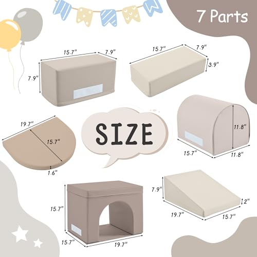 Merax Indoor Soft Foam Tunnel Climber, Toddler Climbing Toys with Tunnel, Steps and Ramp, Soft Climb and Crawl Playset Baby Soft Foam Blocks, 7-piece - color: Cappuccino