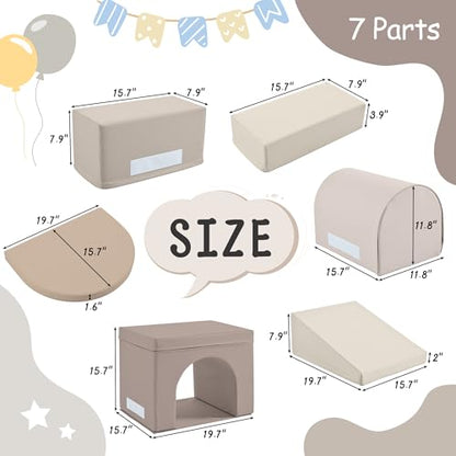 Merax Indoor Soft Foam Tunnel Climber, Toddler Climbing Toys with Tunnel, Steps and Ramp, Soft Climb and Crawl Playset Baby Soft Foam Blocks, 7-piece - color: Cappuccino