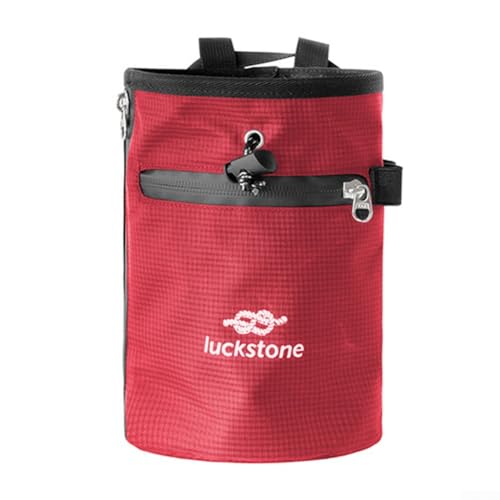 Rock Climbing Chalk Bag Featuring Stiffened Rim and Dual Pockets, Magnesium Pouch for Bouldering, Weightlifting, Gymnastics Use - size: Red