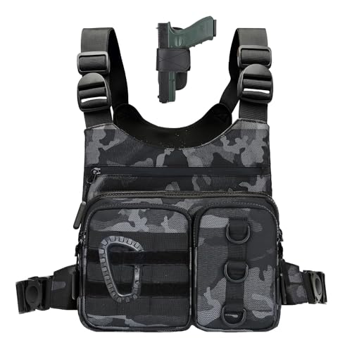 Criuage Outdoor Chest Bag for Men, Lightweight Adjustable Running Vest, Water Resistant EDC Chest Pack with Water Bottle Pocket, Breathable Back Pad for Hiking Cycling Fishing Travel (Camo) - color: Camo