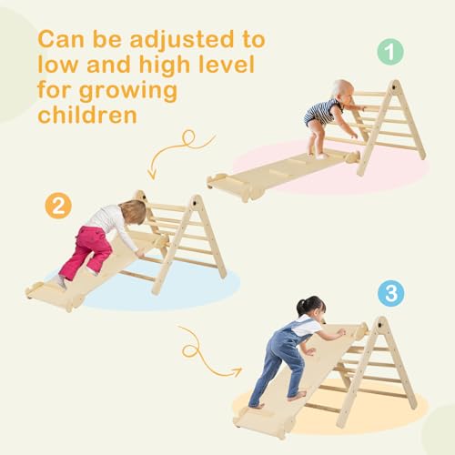 Costzon Climbing Toys for Toddlers, Foldable Montessori Wooden Arch Climber Ladder with Sliding Ramp, Play Table, Multi-Combination Methods, Kids Triangle Climber Play Gym Set for Boys Girls Present - style: 7 in 1 Arch Climber Ladder, Natural